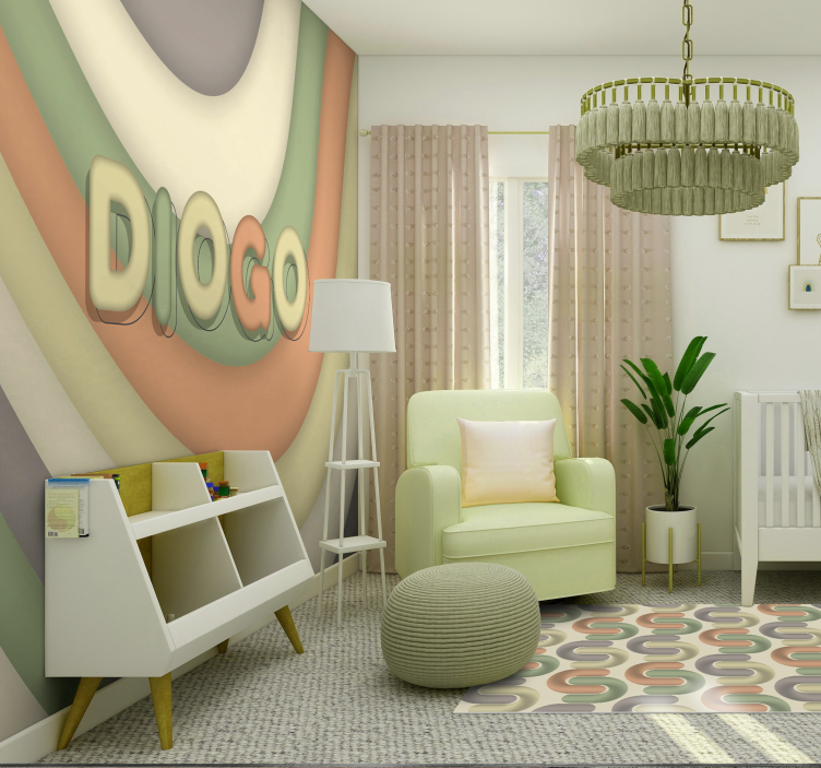 儿童房的其他壁画曲线条纹与名字 - TenStickers