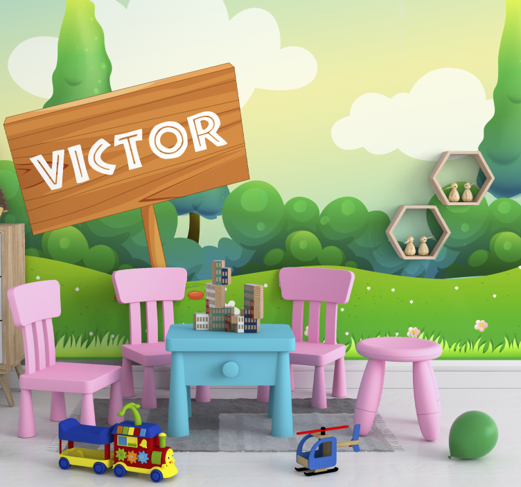 儿童房的其他壁画 活泼的绿色景观 - TenStickers