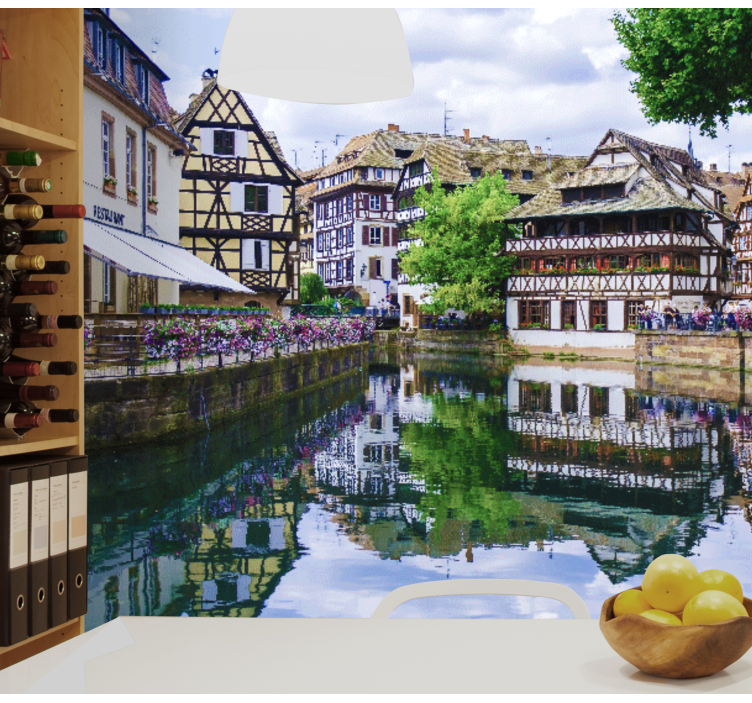 城市和乡村照片墙迷人的河边小村庄 - TenStickers