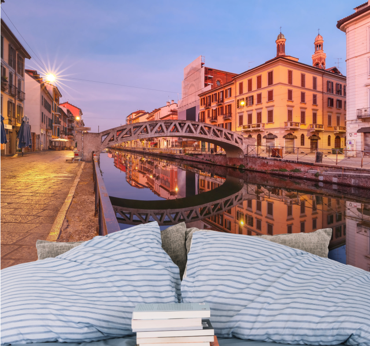 城市和乡村照片墙米兰运河倒影 - TenStickers