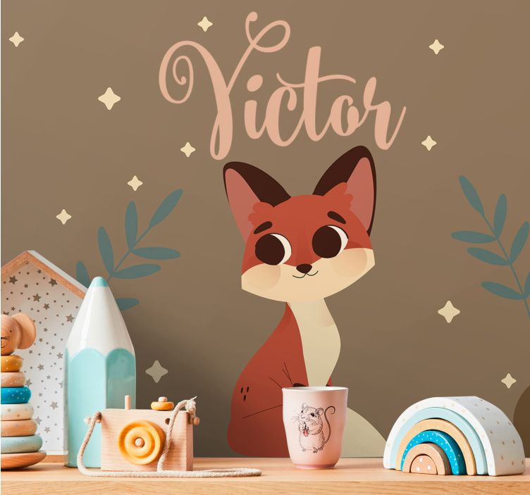 可爱的狐狸男孩与名字托儿所壁画 - TenStickers