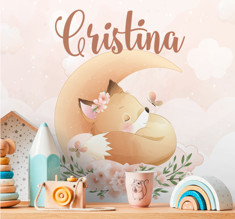 可爱的狐狸女孩与名字托儿所壁画 - TenStickers