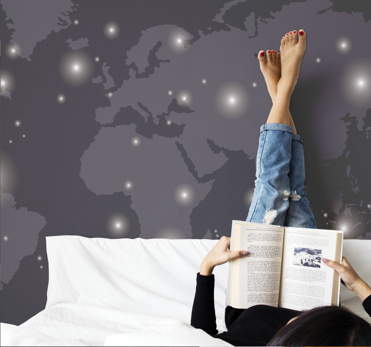 欧洲在晚上世界地图壁画 - TenStickers