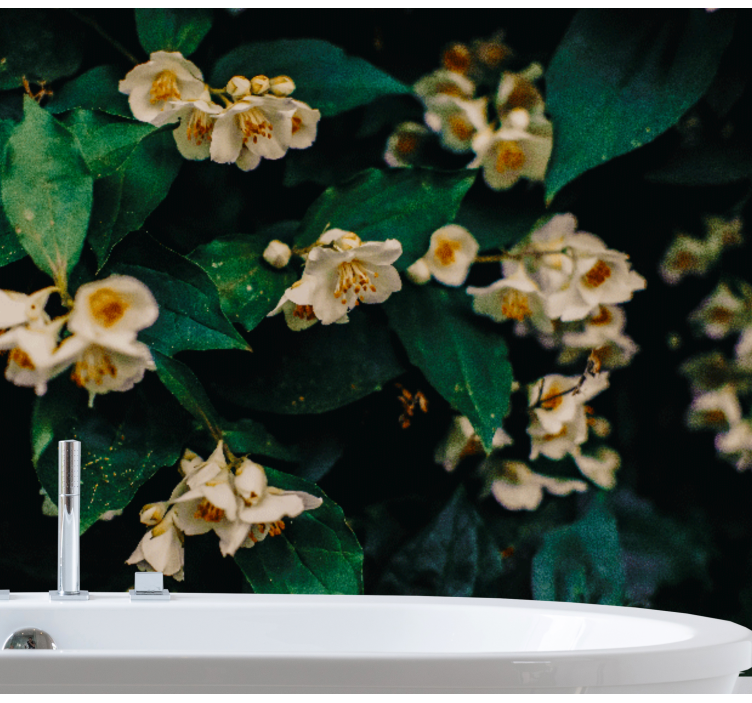 花卉照片墙展现精致白色花朵 - TenStickers