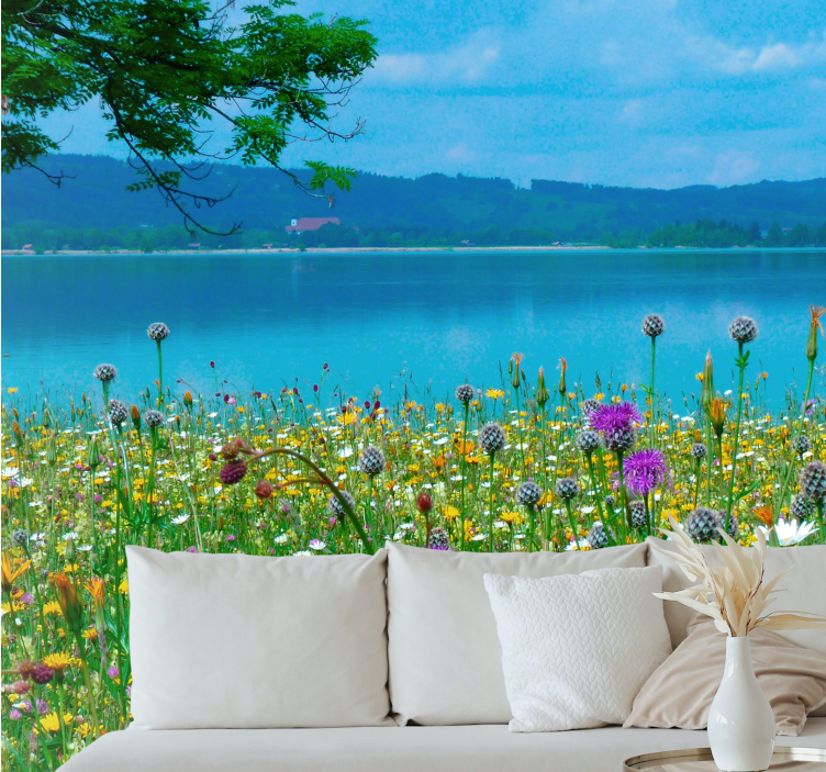 花卉照片墙展现郁郁葱葱的草地花卉 - TenStickers