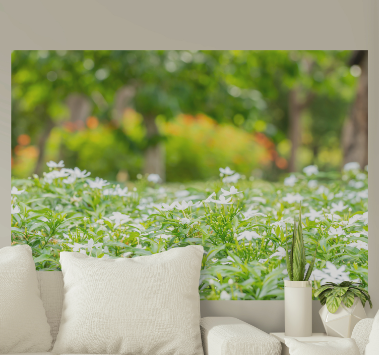 花卉照片墙展现丰盈白色花朵 - TenStickers