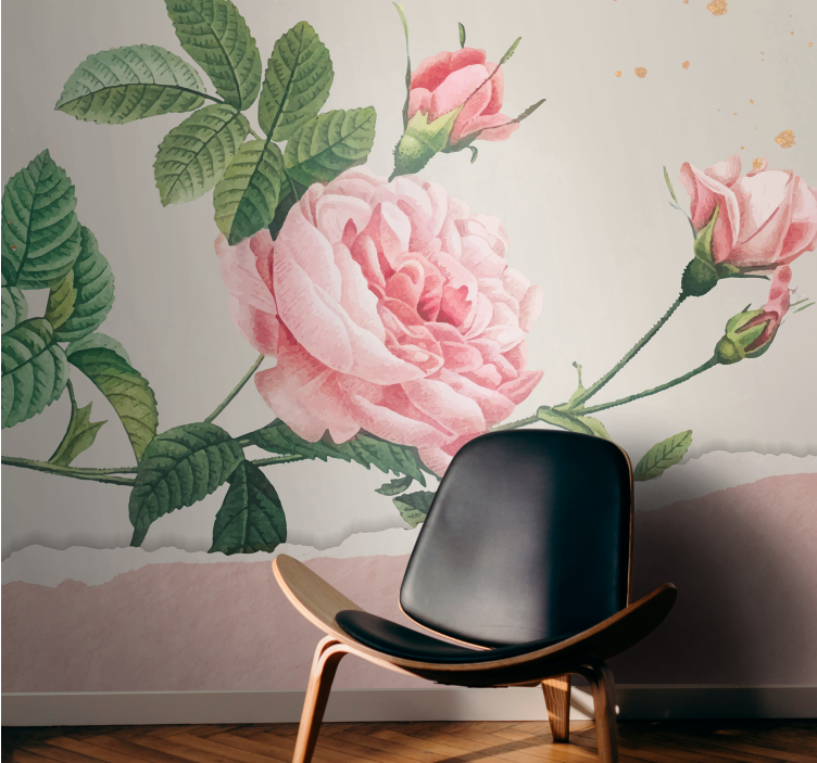 花卉照片墙粉色玫瑰花束 - TenStickers