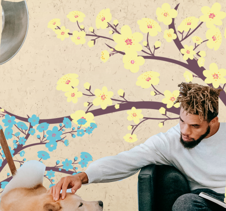 花卉照片墙展现黄色花枝 - TenStickers