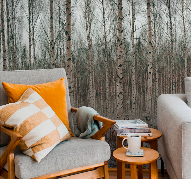 森林照片墙与白桦树景观相映成趣 - TenStickers