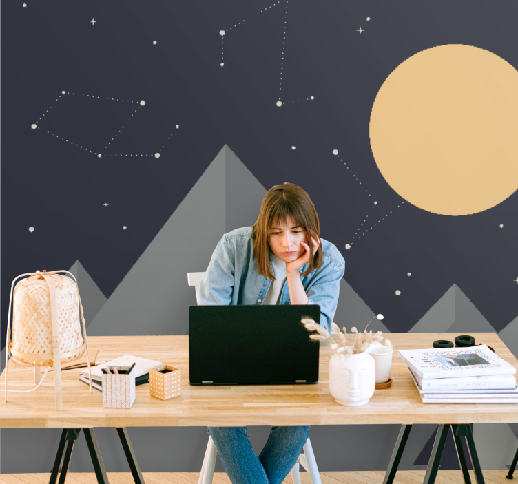 几何山脉和太阳壁画 - TenStickers