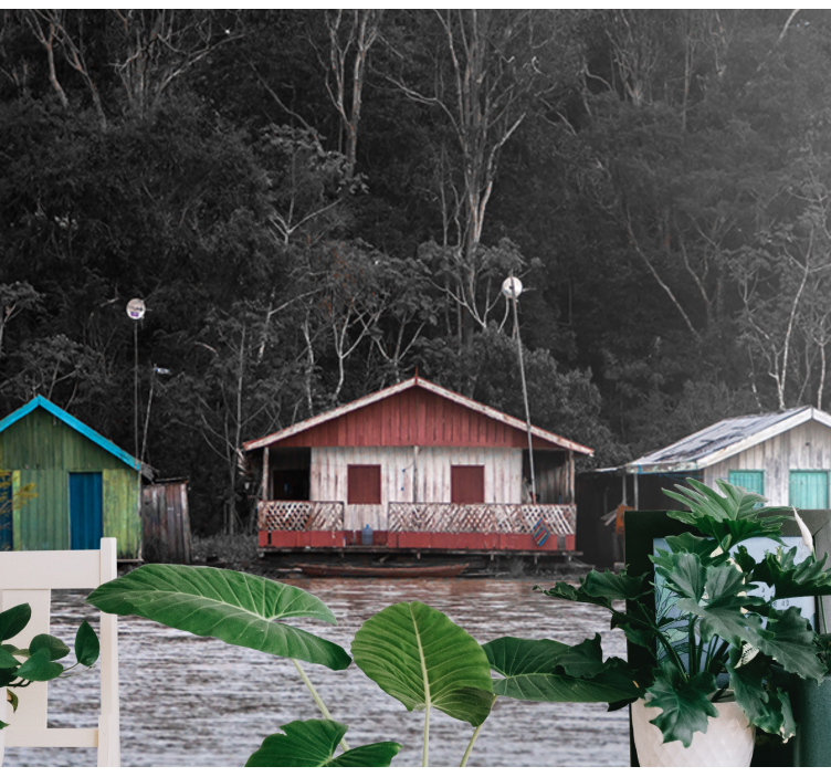 其他景观壁画 色彩缤纷的河边房屋 - TenStickers