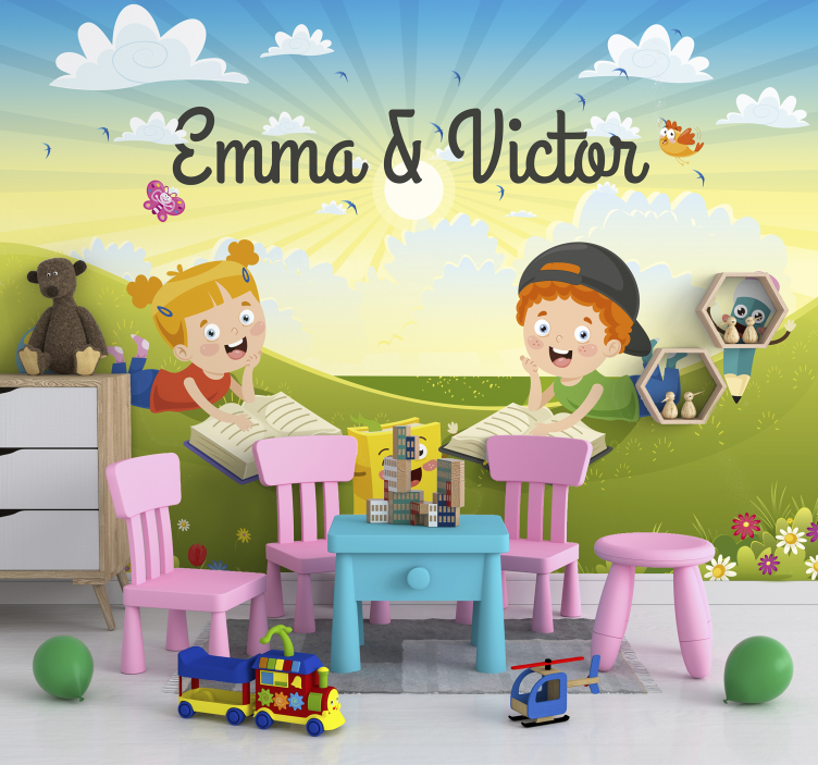 儿童房的其他壁画 有书的孩子 - TenStickers