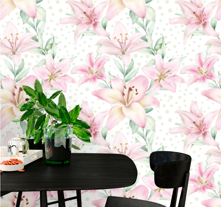 罂粟花风格的墙面壁画精致百合花卉 - TenStickers