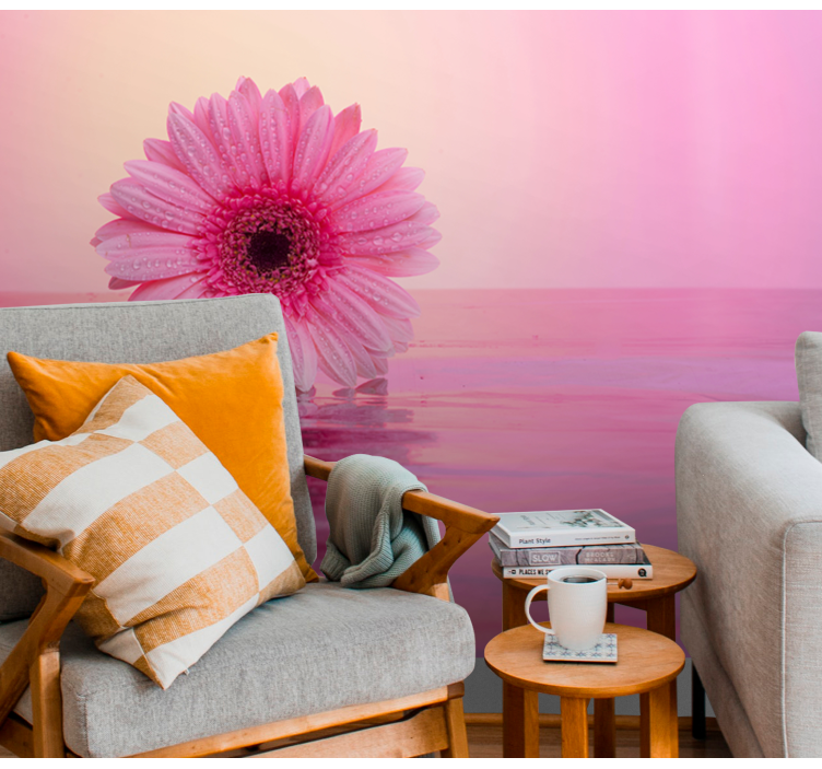 罂粟花风格的墙面壁画 粉色花朵的倒影 - TenStickers