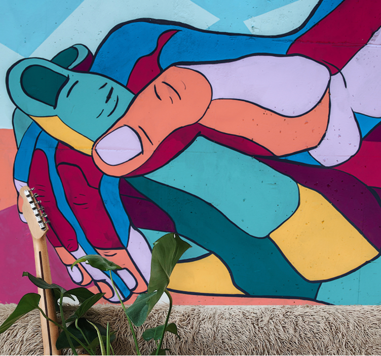 墙面壁画的爱的风格色彩缤纷的手掌拥抱 - TenStickers