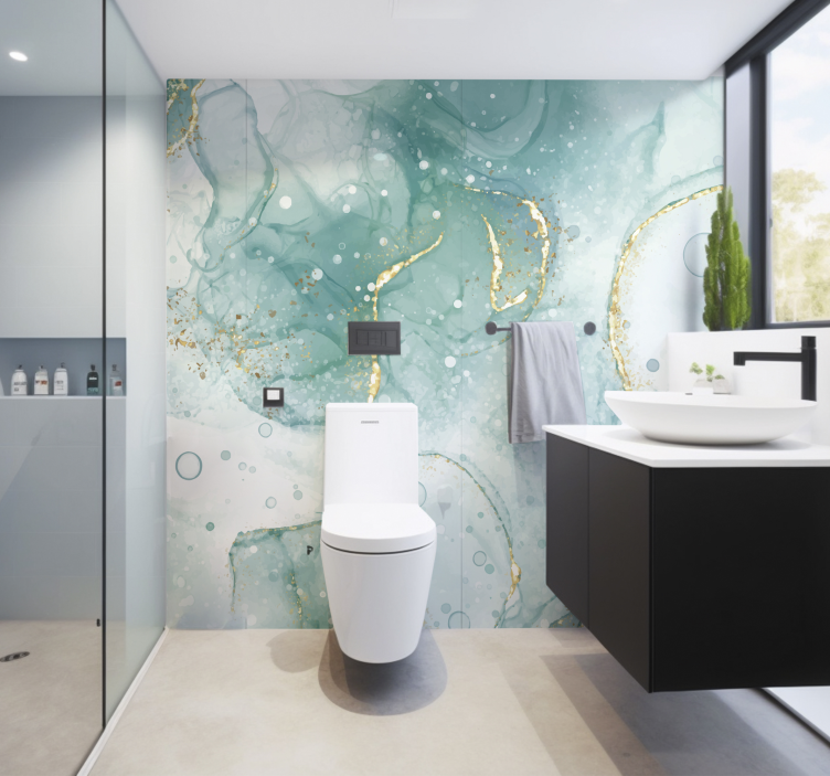 浴室的其他壁画 绿松石和金色大理石 - TenStickers