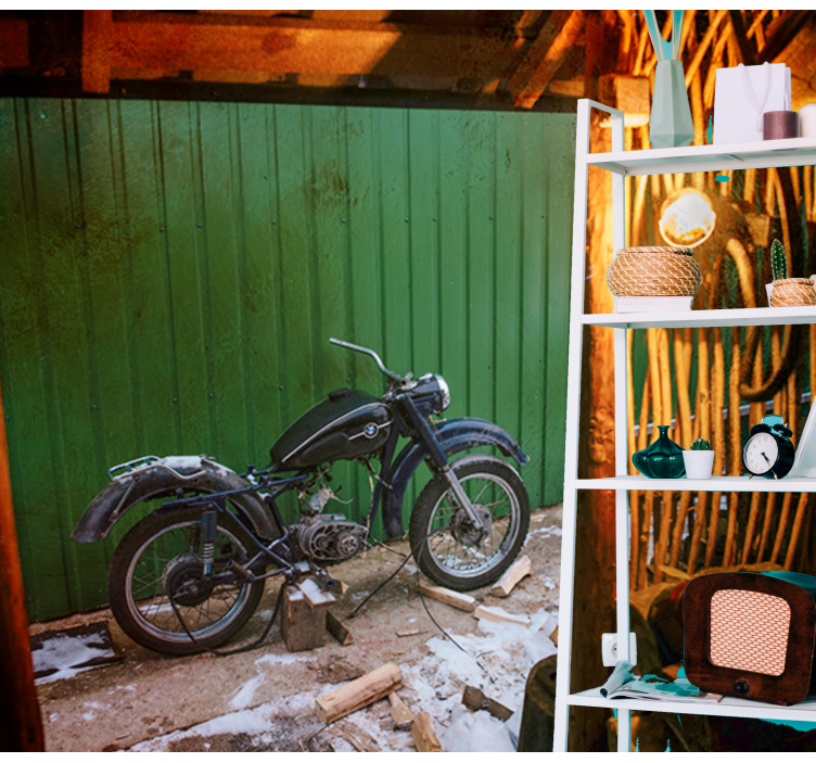 老式车间摩托车墙壁画 - TenStickers