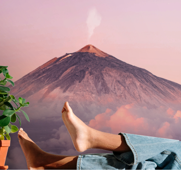 山地照片墙烟雾弥漫的火山峰 - TenStickers