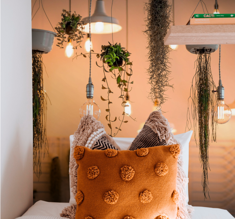 自然照片墙与悬挂绿植装饰相结合 - TenStickers