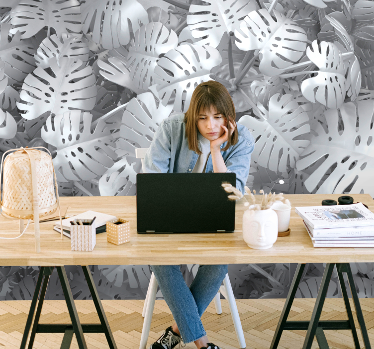 自然照片墙 龟背竹叶图案 - TenStickers