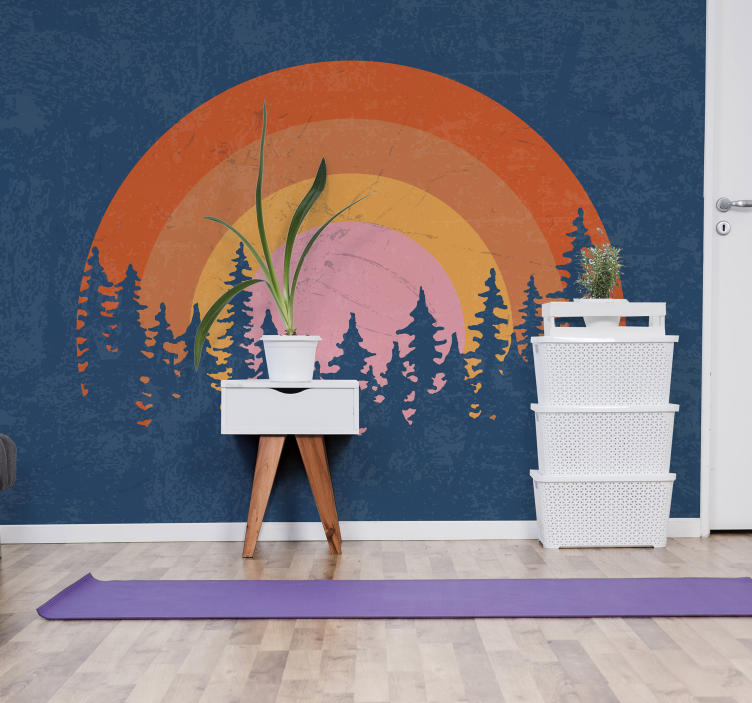 其他复古壁画森林彩虹 - TenStickers