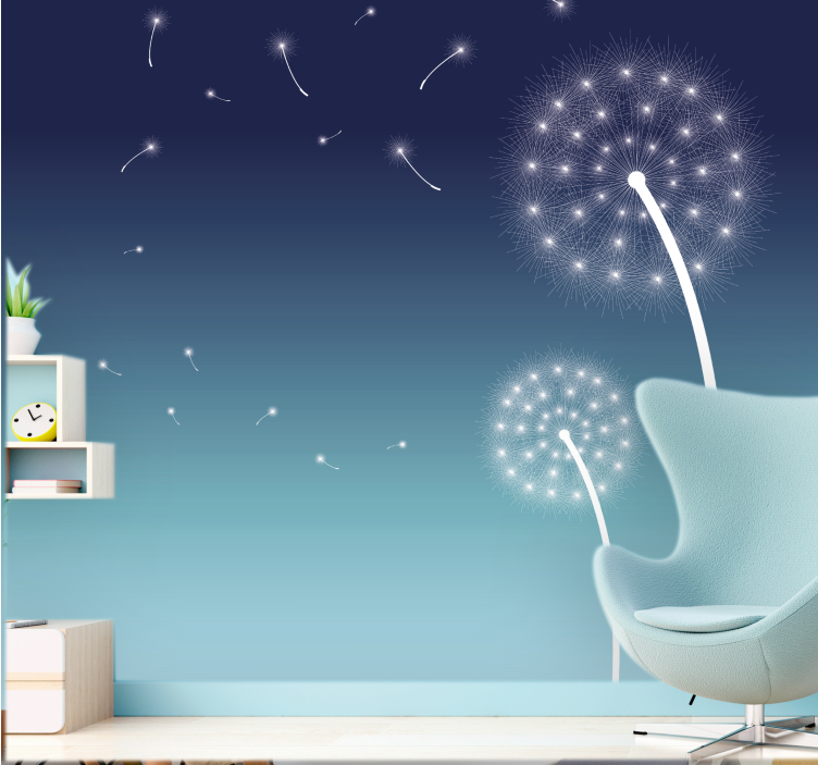 夜花壁画中的白色蒲公英 - TenStickers