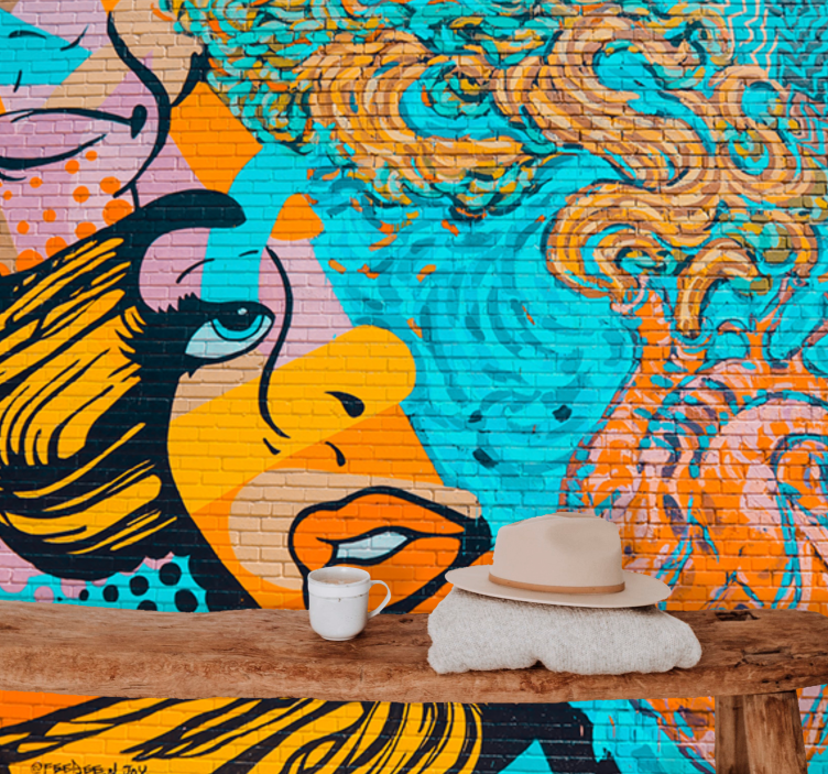 女人的脸涂鸦城市艺术壁画 - TenStickers