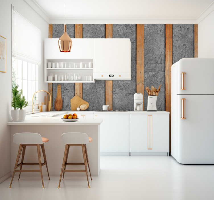 木质效果照片墙 木板放在混凝土上 - TenStickers