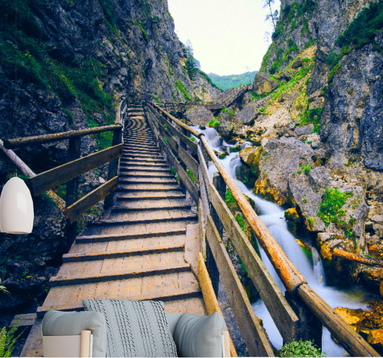 木桥在 3d 效果 3d 壁画 - TenStickers