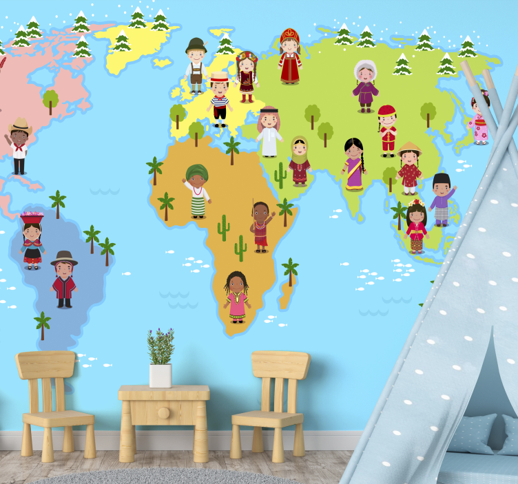 世界地图照片墙 文化地图人物 - TenStickers