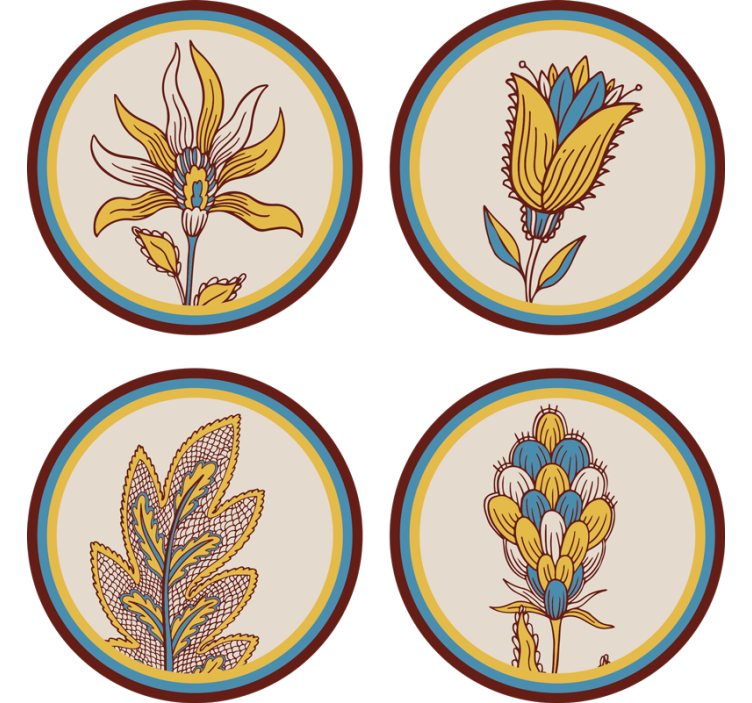 杯垫纹理花卉图案套装 - TenStickers