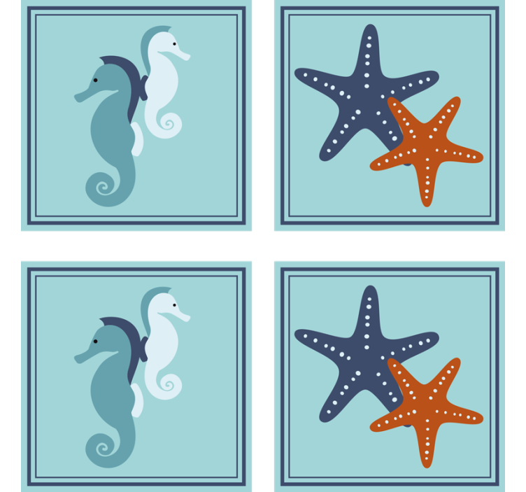 复古杯垫海马与星星图案 - TenStickers