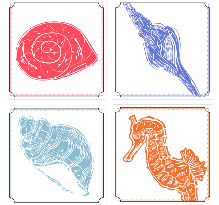 盲人怪物与海马贝壳插图 - TenStickers