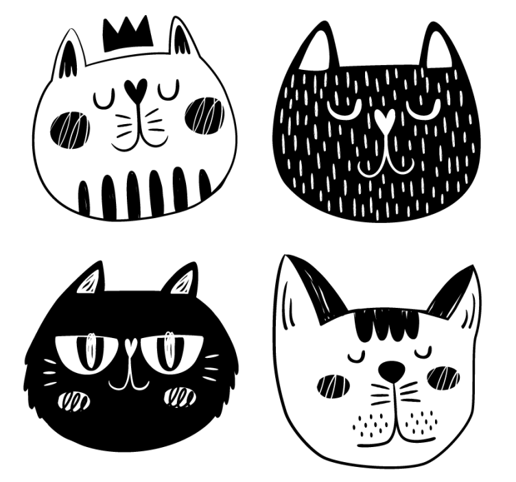 盲人怪物与活泼猫咪插画相伴 - TenStickers