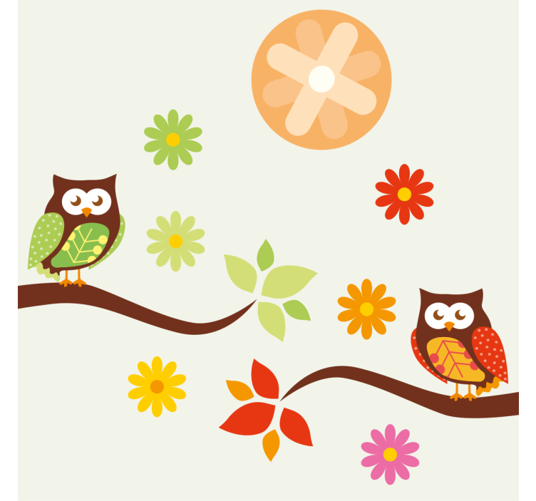 盲人怪物与多彩的猫头鹰和花朵 - TenStickers