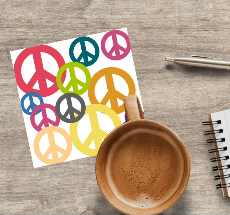多彩的和平符号图案复古杯垫 - TenStickers