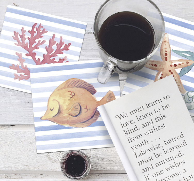 海上生活水彩画海洋生物杯垫 - TenStickers