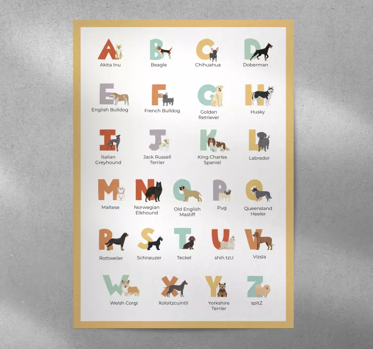 犬类海报 狗品种字母表gǒu pǐnzhǒng zìmǔ biǎo - TenStickers