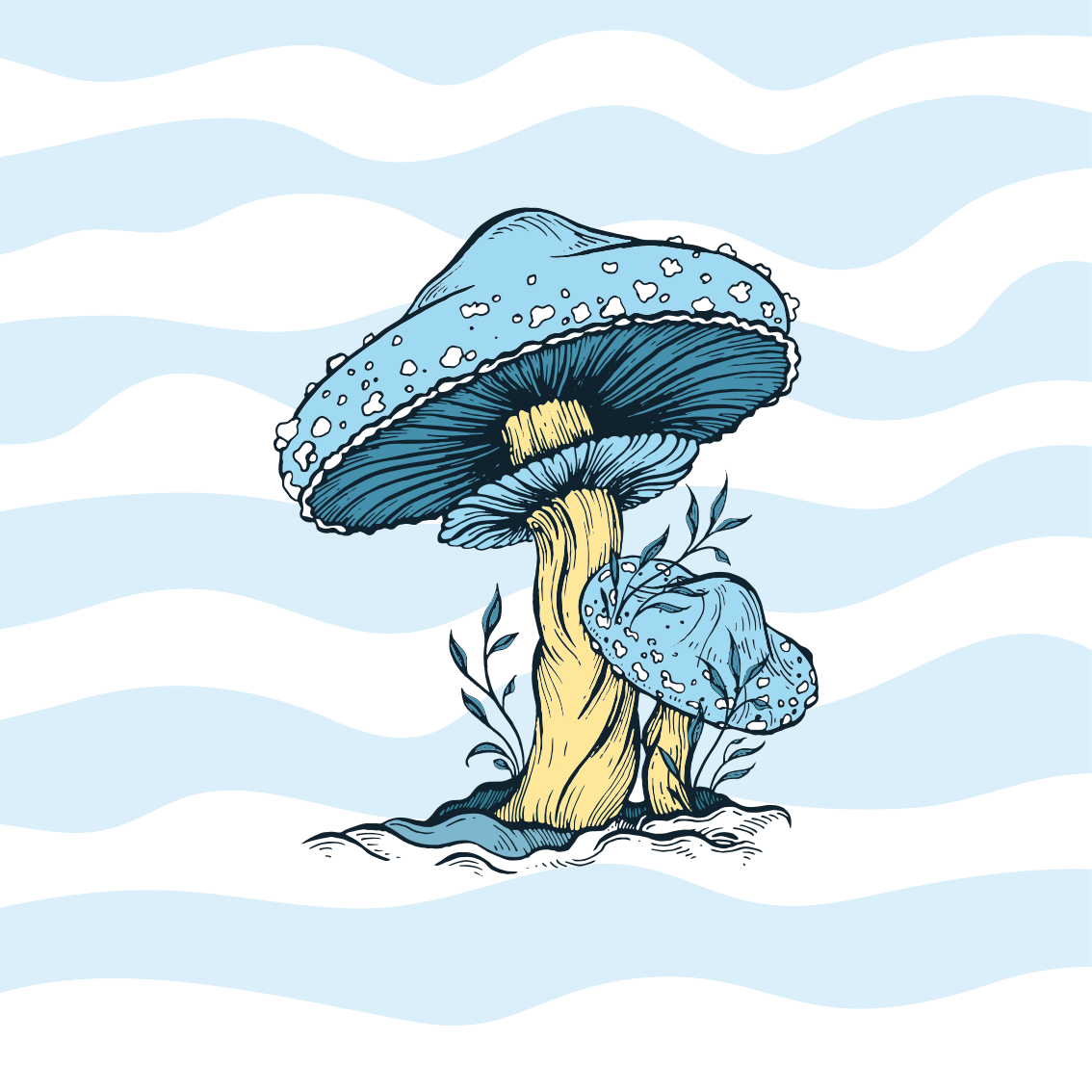 厨房宣传画 蓝色蘑菇插图 - TenStickers