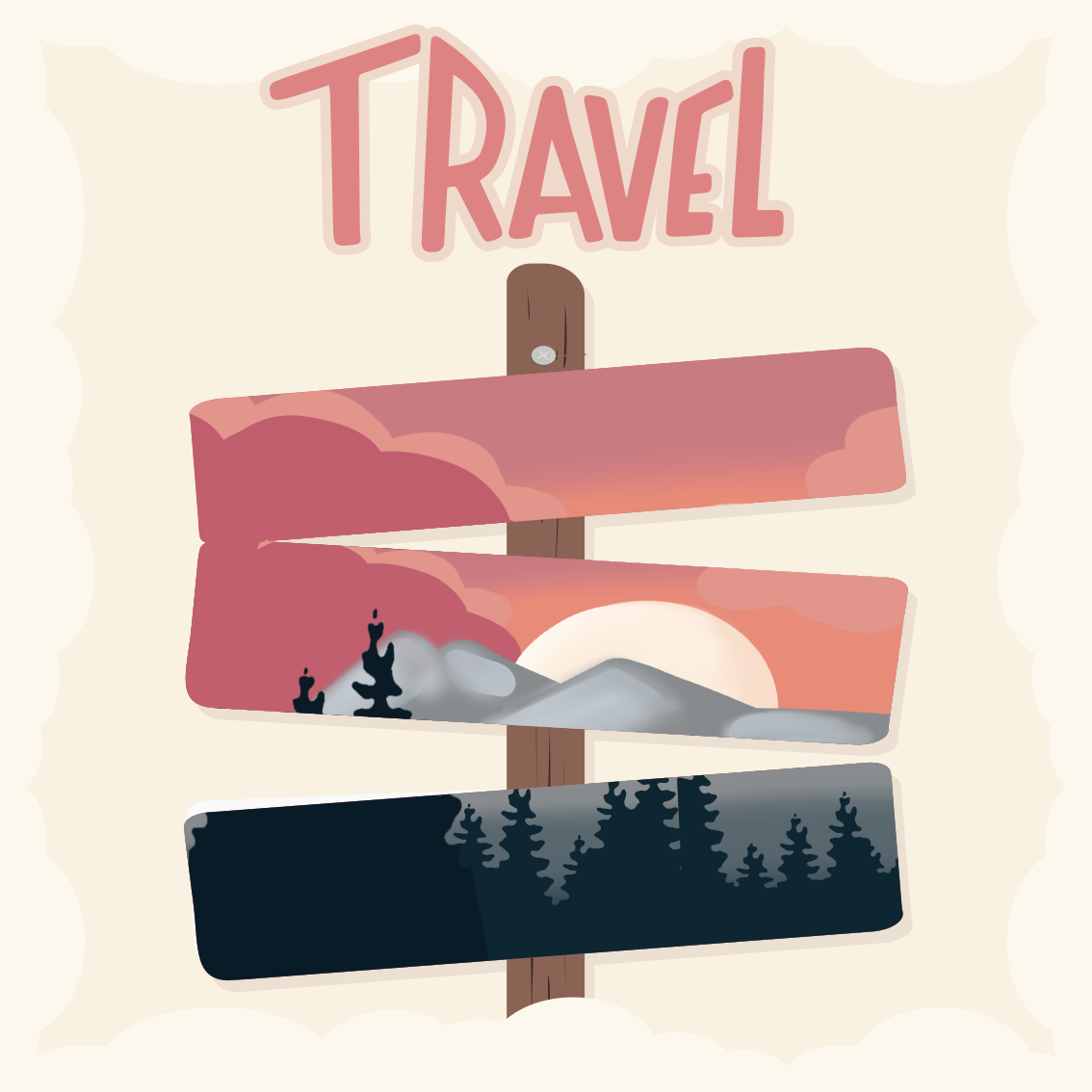 客厅海报 道路标志旅行插图 - TenStickers