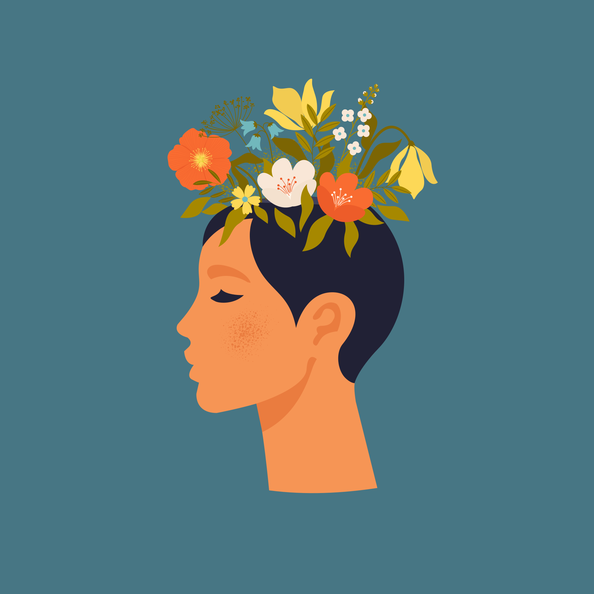 花卉宣传画抽象女性与蓝色背景 - TenStickers