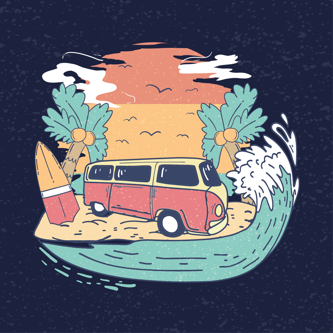 城市和国家的宣传画冲浪面包车场景 - TenStickers