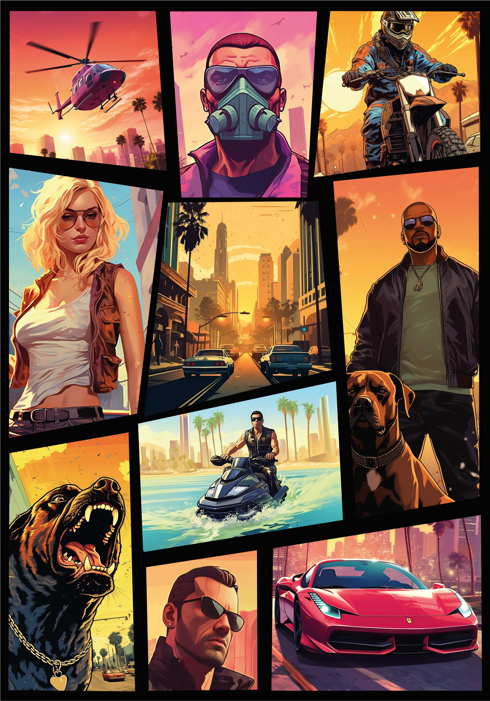 青少年卧室的宣传画 这是一个冒险和动作拼贴画！一个勇敢的冒险家正在探索一个神秘的岛屿，他发现了一个古老的宝藏！他必须穿过危险的洞穴 - TenStickers