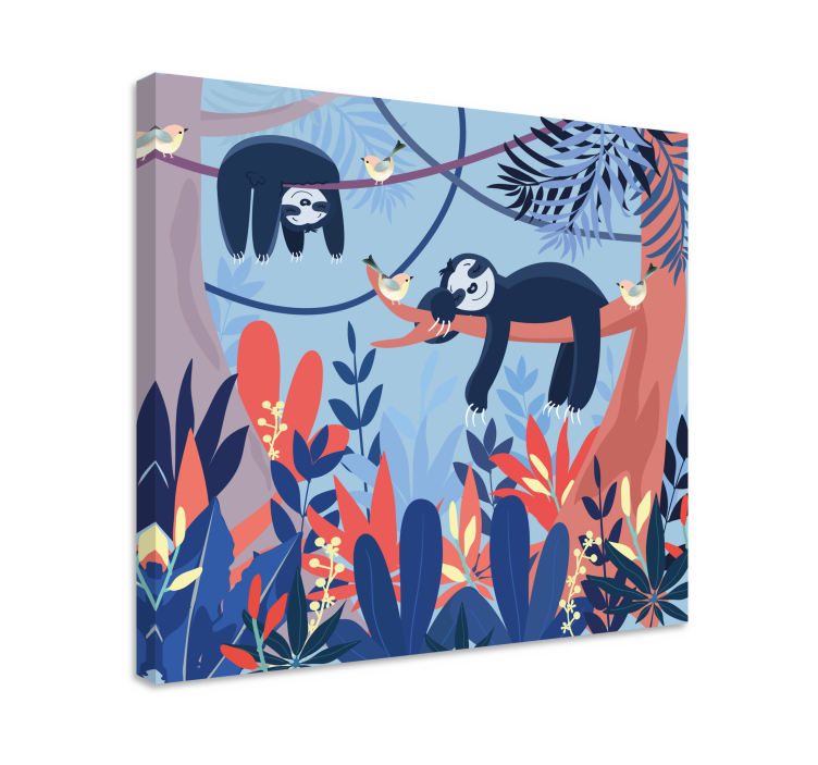 在森林苗圃画布中睡觉的动物 - TenStickers