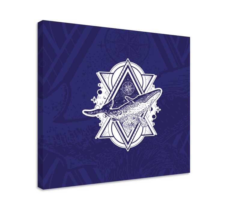 指南针和鲸鱼插画复古画布 - TenStickers