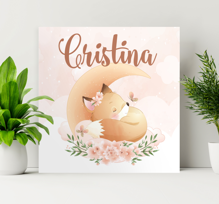 女孩的可爱狐狸，名字个性化画布 - TenStickers