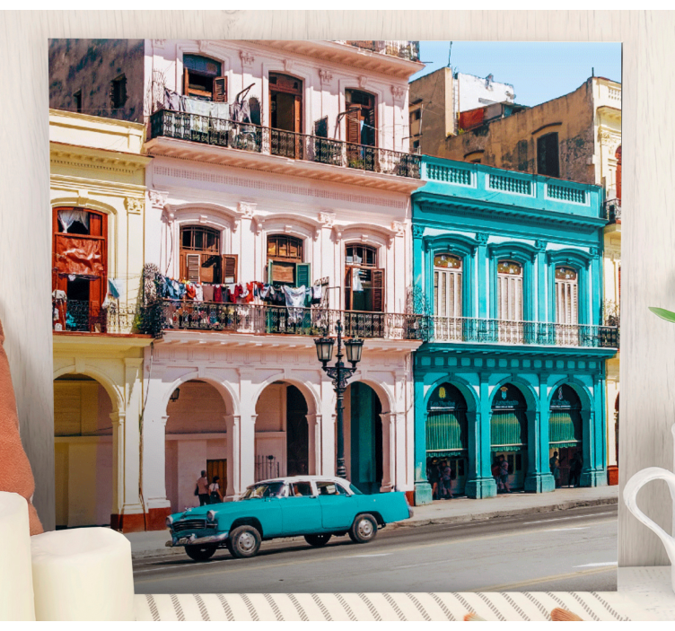 蓝色和粉红色的街道和汽车帆布图片 - TenStickers