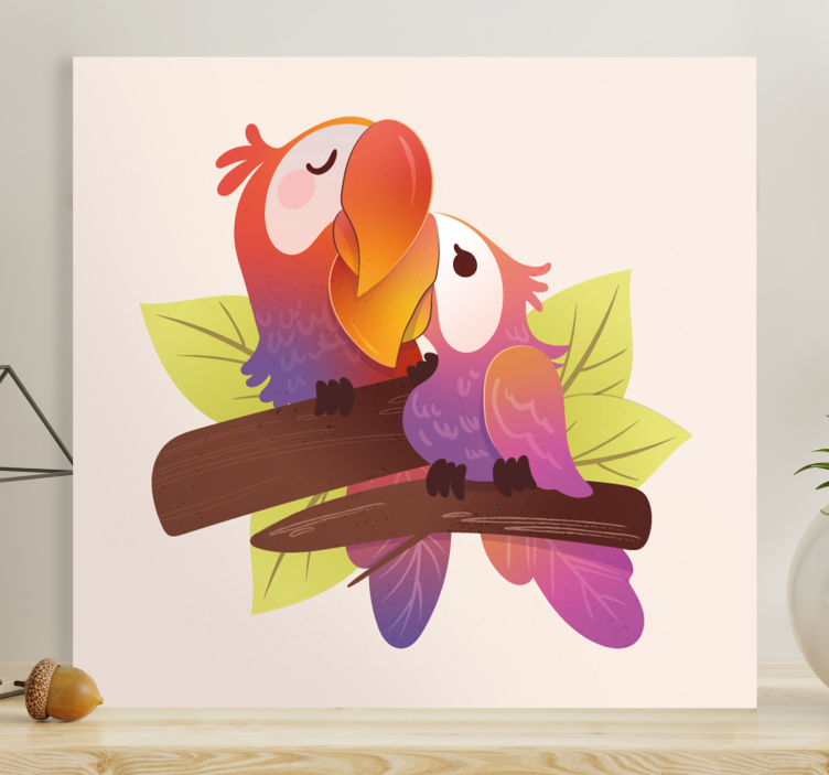 卡通爱情粉色小鸟画布艺术 - TenStickers