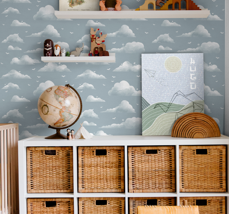 盲人孩子卧室蓝色云朵与小鸟 - TenStickers