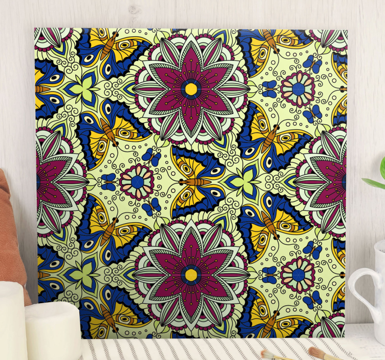 五颜六色的蝴蝶马赛克画布墙艺术 - TenStickers